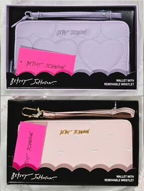 BUNDLE - 2 Betsey Johnson Wallets Hearts 1 Purple & 1 Pink Pastel Spring Preppy